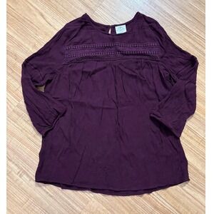 St John's Bay Peasant Tunic Top‎ Burgundy Women's Size L Crochet Lace